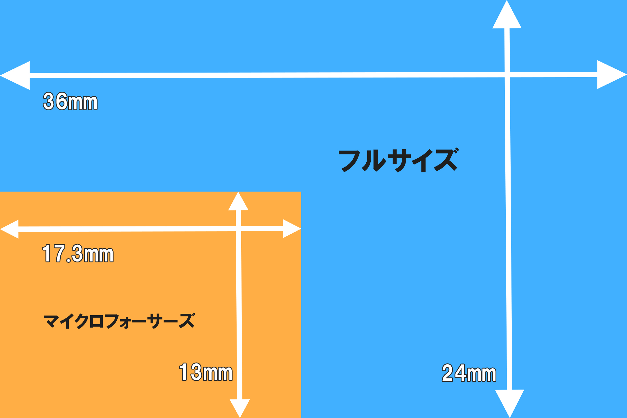 マイクロフォーサーズとフルサイズのセンサーサイズ比較