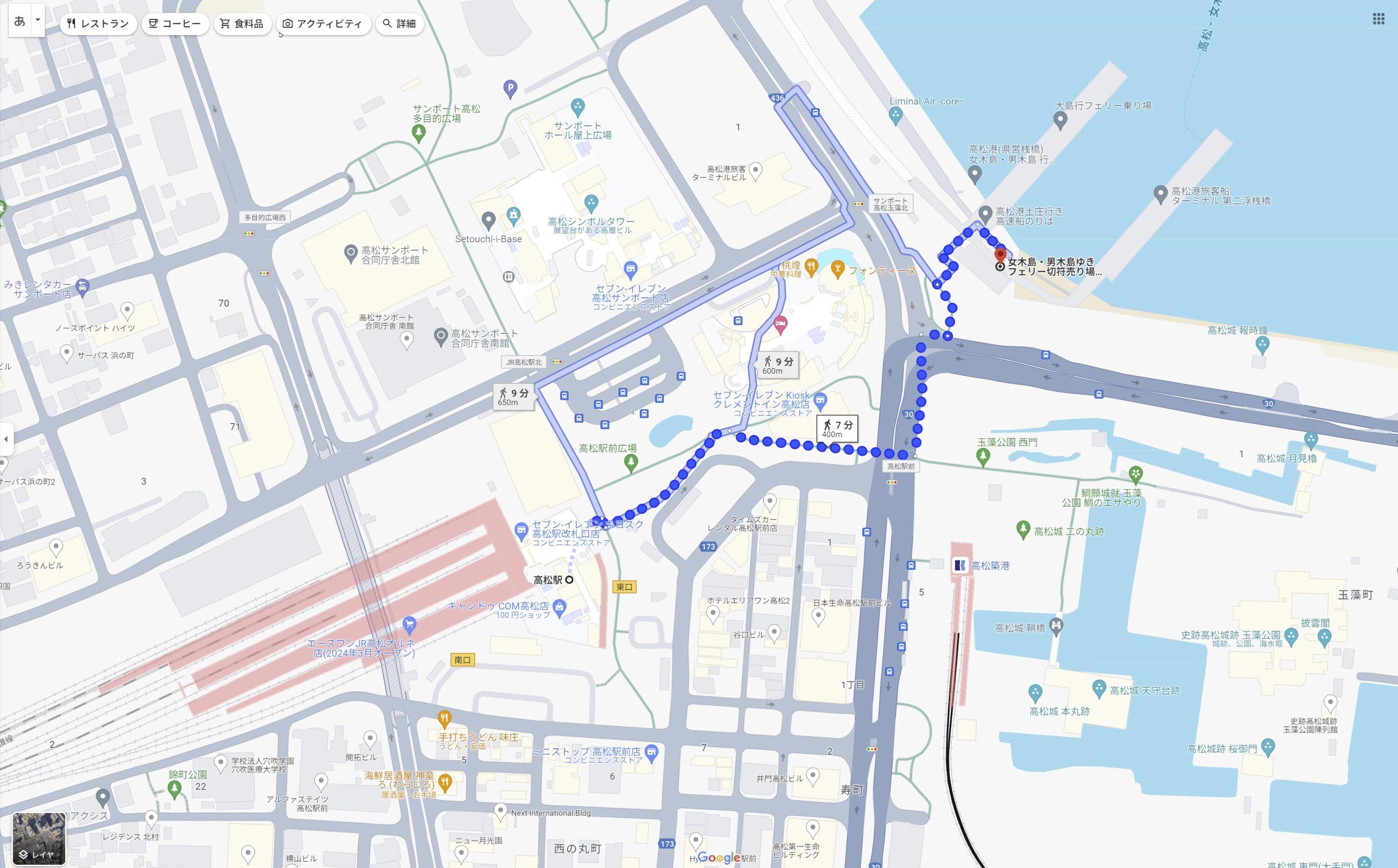 JR高松駅から高松港までの道のり