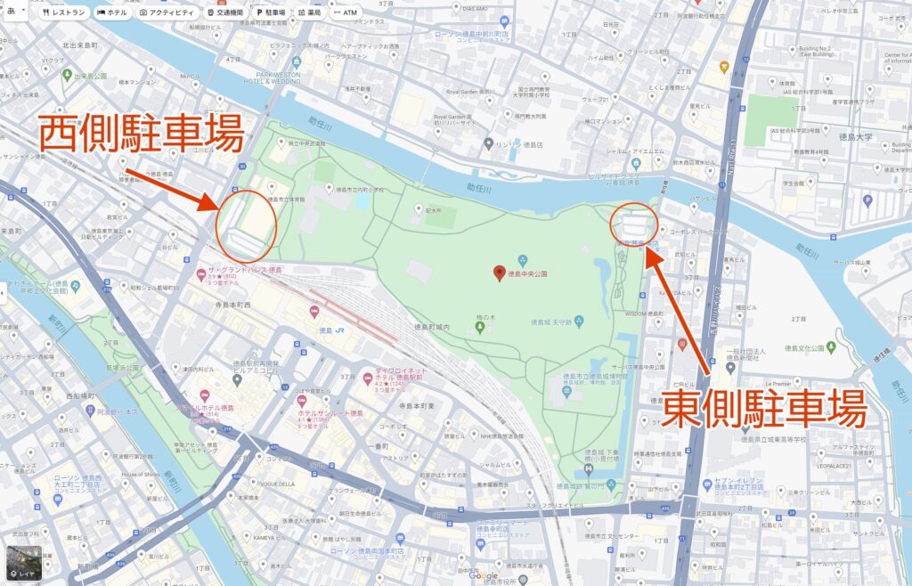徳島中央公園の駐車場　マップ